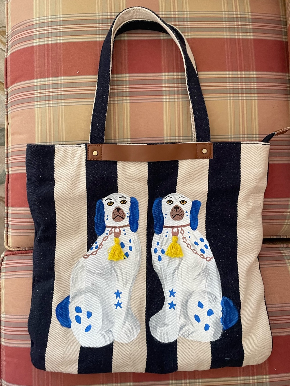 Large Hand painted Staffordshire Dog Tote